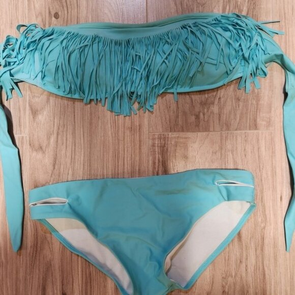 Swim Nwot Womens Vibrant Blue Fringe Bikini Swim Set Poshmark